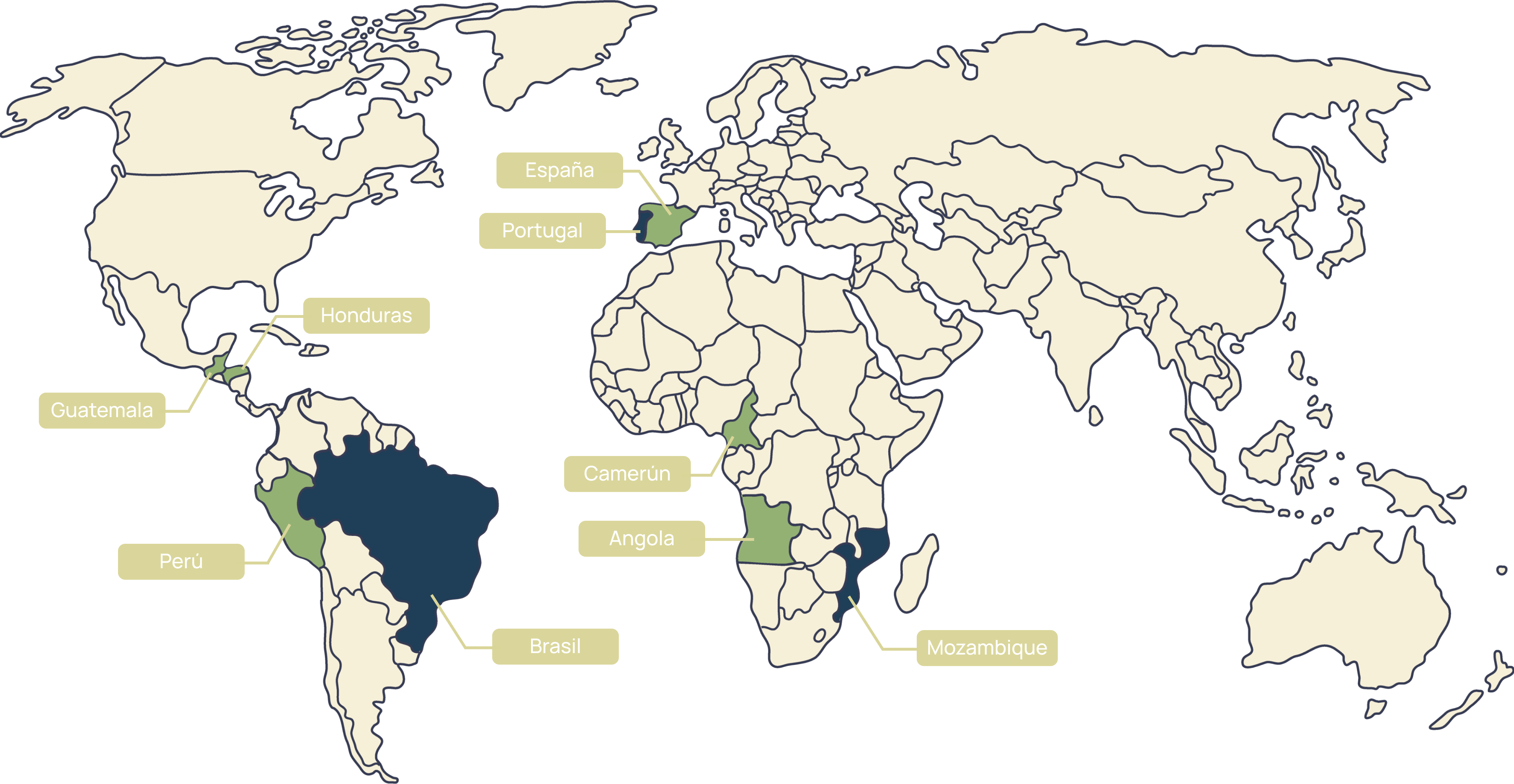 Mapa del mundo con los países donde actúa el Instituto CRIIA